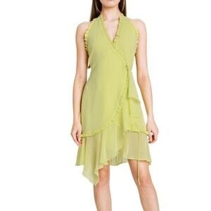 WAYF Jasmine Ruffle Halter Adjustable Wrap New Dress Lemon Womens Medium
